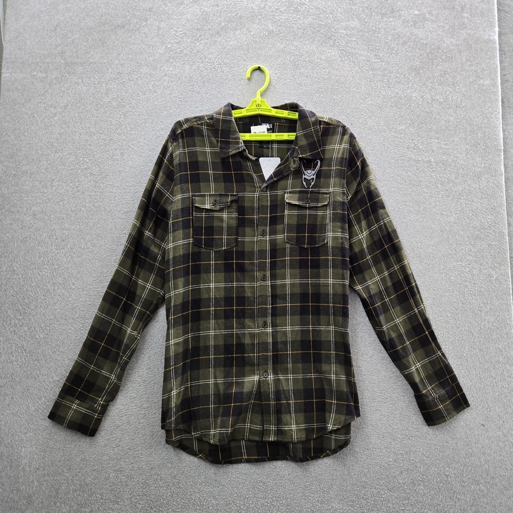 Marvel Women Button Up Shirt  Green Plaid‎ Flannel Loki Boyfriend Fit NWT